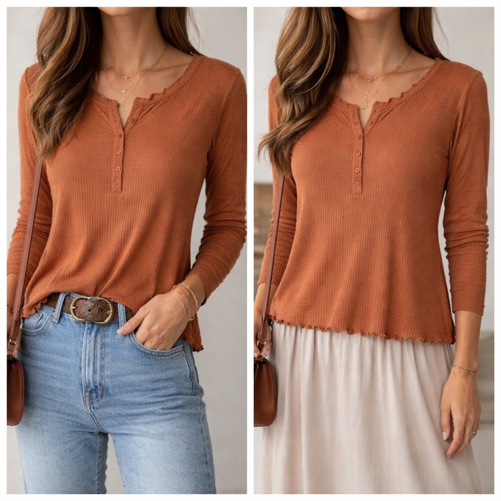 Old Navy Rust Ribbed Henley Long-Sleeve Top
02-0064